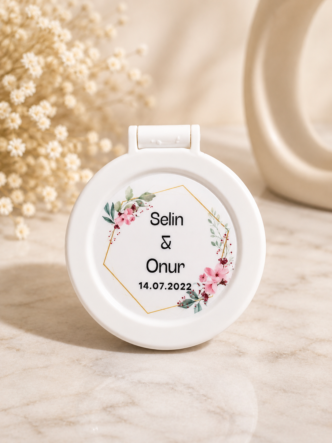 Kişiye Özel İsimli Beyaz Cep Aynası