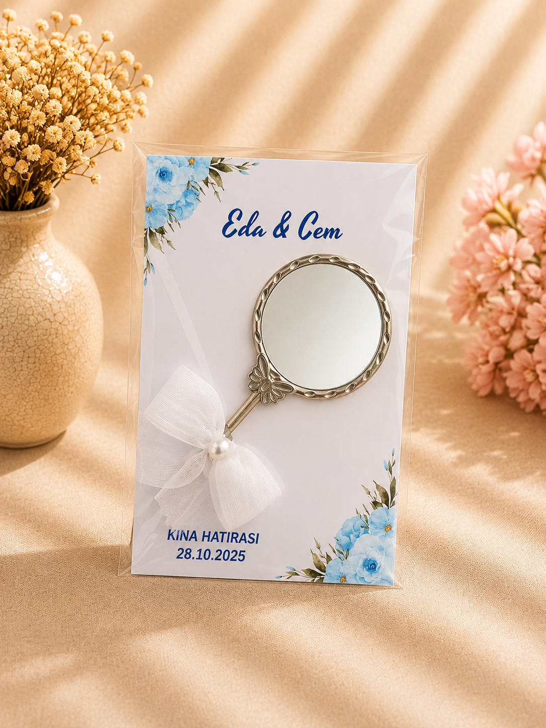 Kişiye Özel Gümüş Renkli Saplı El Aynası