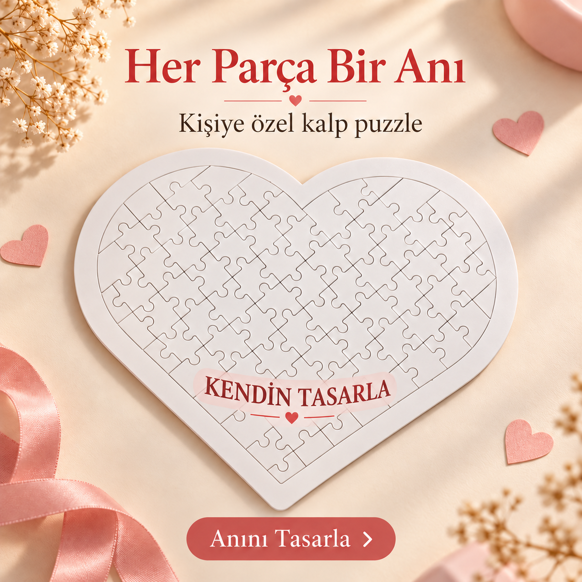 Kişiye Özel Fotoğraflı Kalp Şeklinde Puzzle
