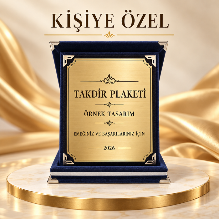 Kişiye Özel Lacivert Kutulu Teşekkür ve Başarı Plaketi