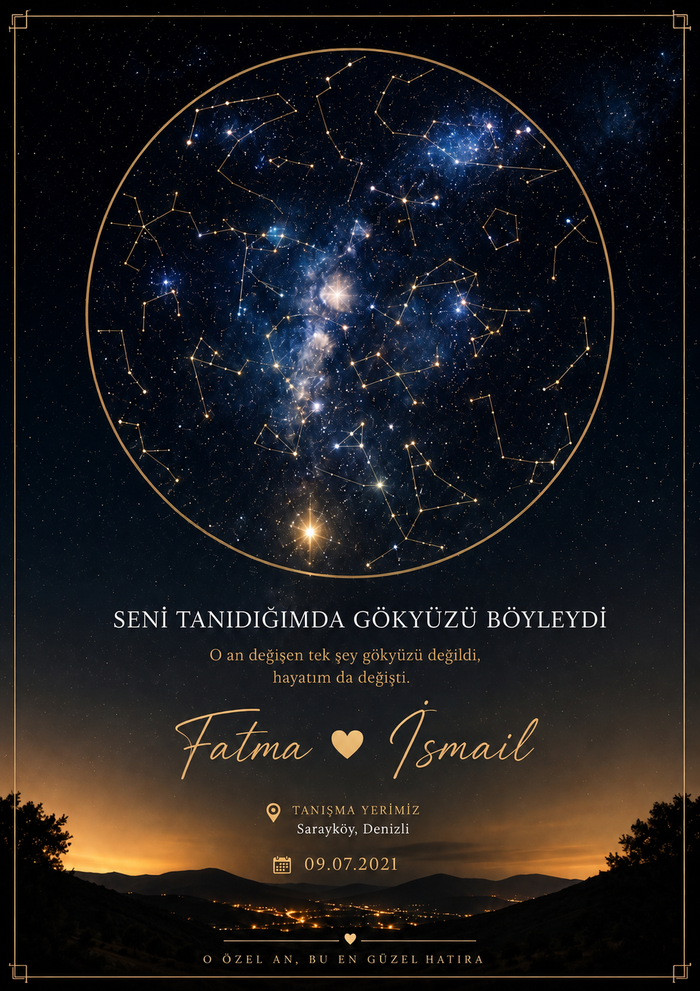 Kişiye Özel Yıldız Haritası Tasarımlı Çerçeve